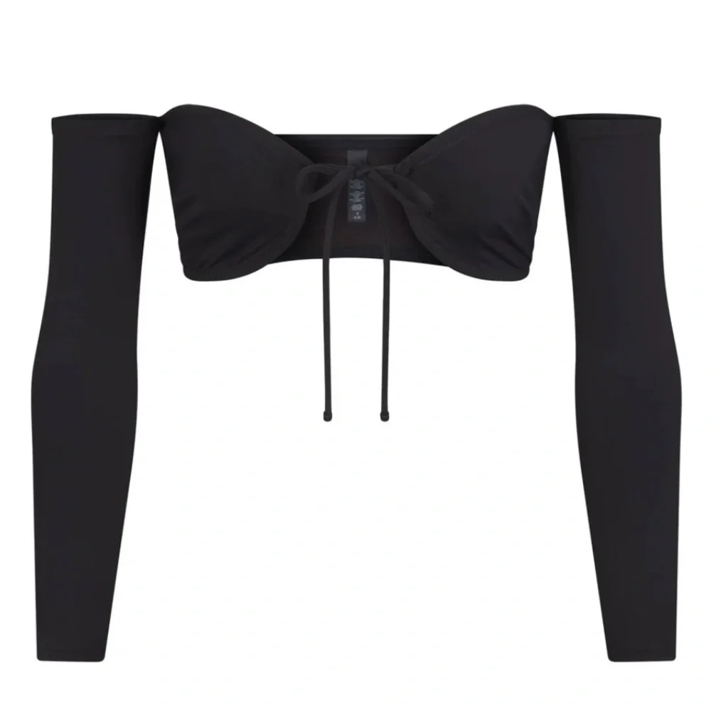 Skims Long Sleeve Off the Shoulder Bikini Top Womens Swimwear Size Large Onyx
